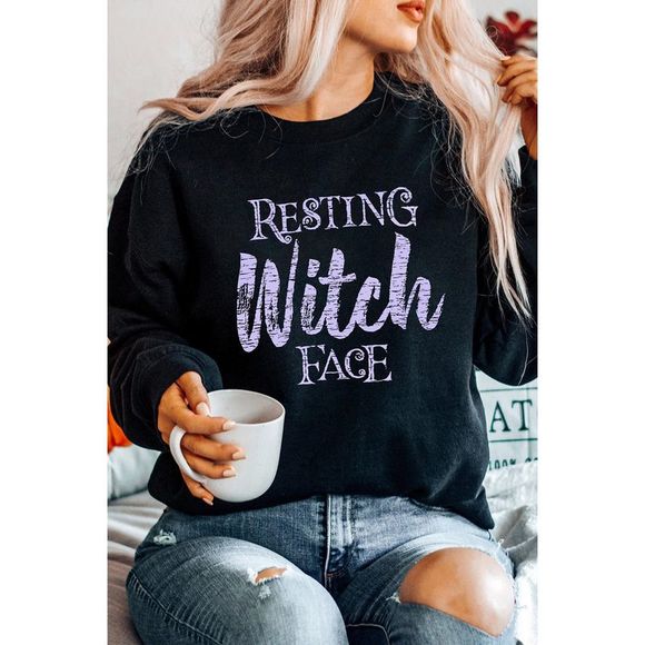 Azura Exchange  Black RESTING Witch FACE Graphic Pullover Sweatshirt - Picture 5 of 6